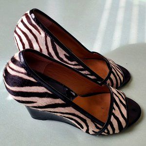 Michael Kors Zebra Pony Hair & Patent Leather Wedges - size 7.